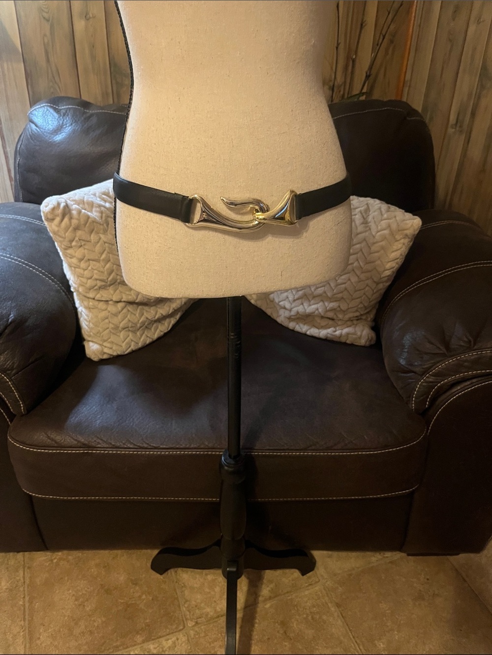 Chico’s Black Genuine Leather Belt with Distinctive Gold Tone Hook Closure